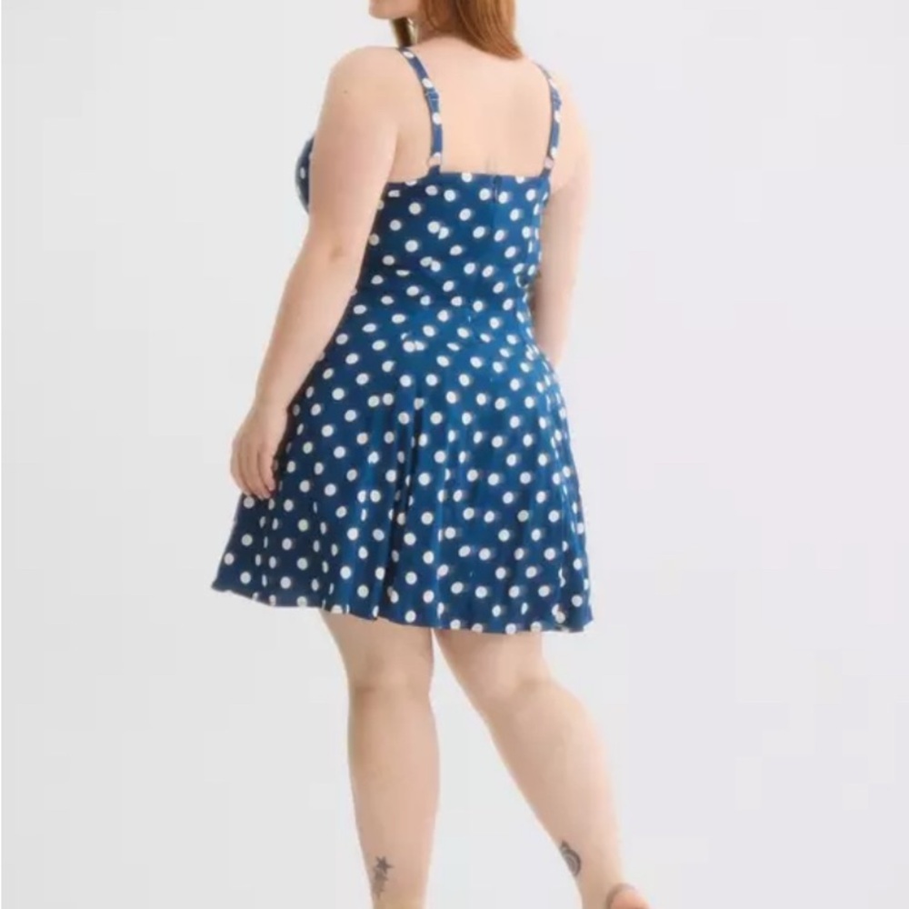 torrid NWOT Retro Chic Blue Polka Dot Fit & Flare Mini Dress - Picture 3 of 7